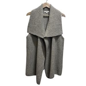 Ann Taylor Loft Wool Alpaca Blend Open Cardigan L Stone Shawl Collar Boho Indie